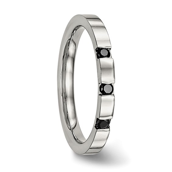 Chisel Stainless Steel Polished 3 Stone Black CZ 2.5mm Flat Band
