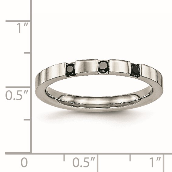 Chisel Stainless Steel Polished 3 Stone Black CZ 2.5mm Flat Band