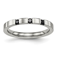 Chisel Stainless Steel Polished 3 Stone Black CZ 2.5mm Flat Band view 1
