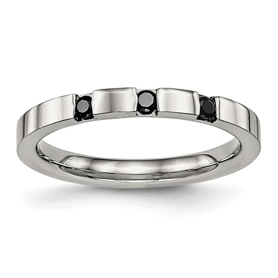 Chisel Stainless Steel Polished 3 Stone Black CZ 2.5mm Flat Band