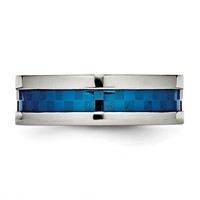Chisel Stainless Steel Polished Blue IP-plated Checkered Design 7mm Band view 3