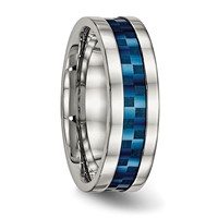Chisel Stainless Steel Polished Blue IP-plated Checkered Design 7mm Band view 4