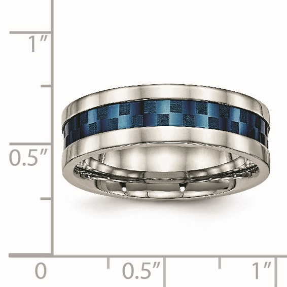 Chisel Stainless Steel Polished Blue IP-plated Checkered Design 7mm Band