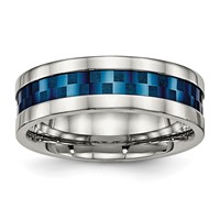 Chisel Stainless Steel Polished Blue IP-plated Checkered Design 7mm Band view 1