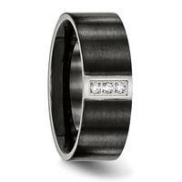 Chisel Stainless Steel Brushed Black IP-plated with CZ 8mm Flat view 5