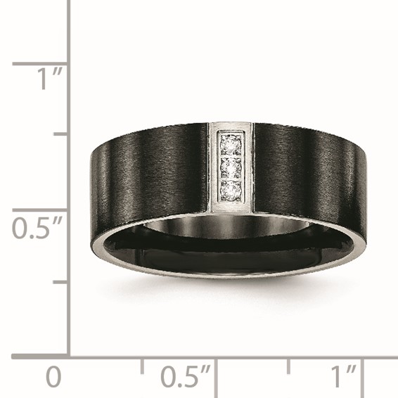 Chisel Stainless Steel Brushed Black IP-plated with CZ 8mm Flat