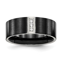 Chisel Stainless Steel Brushed Black IP-plated with CZ 8mm Flat view 1
