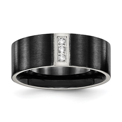 Chisel Stainless Steel Brushed Black IP-plated with CZ 8mm Flat