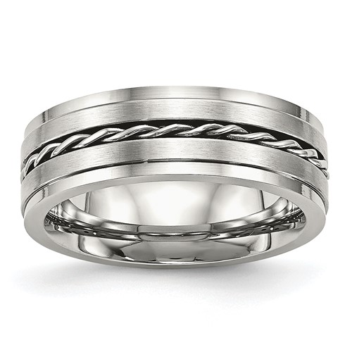 Chisel Stainless Steel Brushed and Polished Twisted 7mm Band