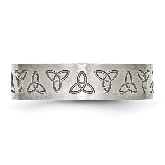Chisel Stainless Steel Brushed with Engraved Trinity Symbol 6mm Band