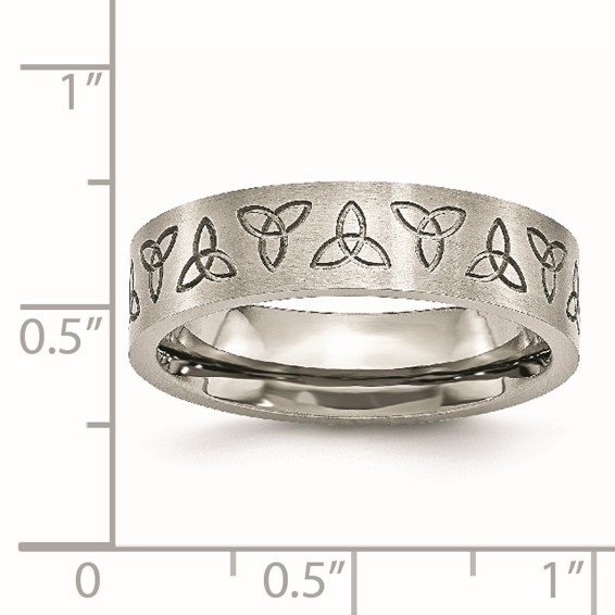Chisel Stainless Steel Brushed with Engraved Trinity Symbol 6mm Band