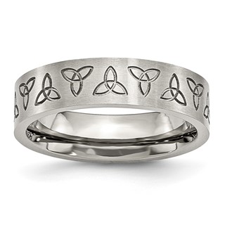 Chisel Stainless Steel Brushed with Engraved Trinity Symbol 6mm Band