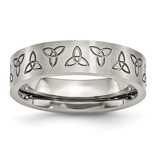 Chisel Stainless Steel Brushed Band with Engraved Trinity Symbol 6mm