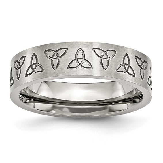 Chisel Stainless Steel Brushed with Engraved Trinity Symbol 6mm Band