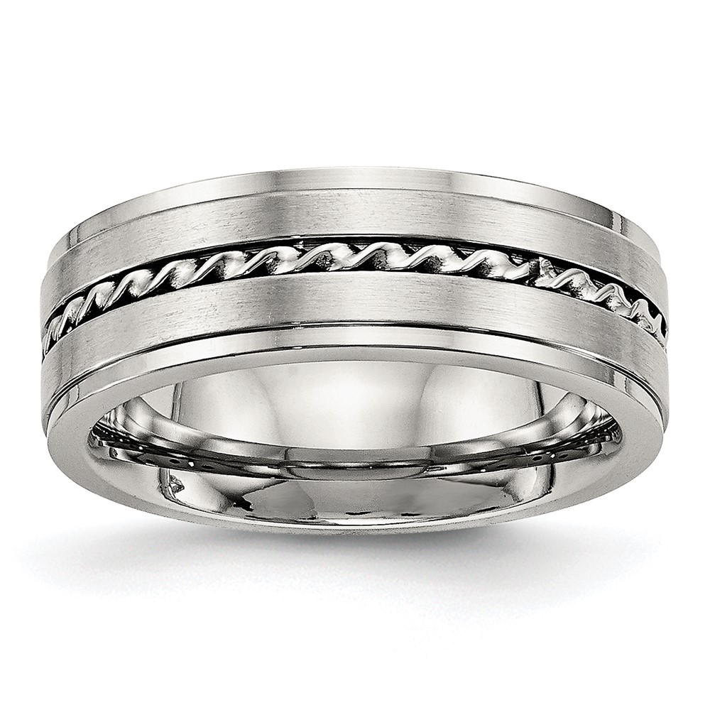 Stainless Steel Brushed and Polished Twisted 7mm Band