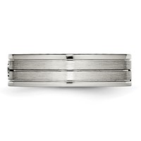 Chisel Stainless Steel Polished Band with Brushed Center CZ 6mm Grooved view 3