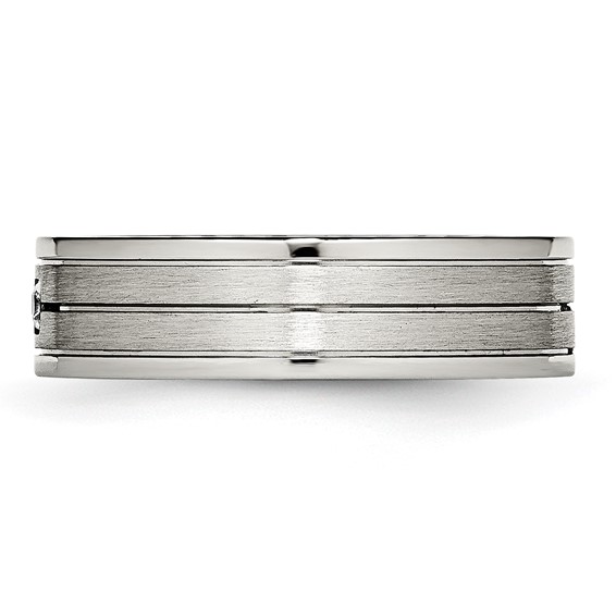 Chisel Stainless Steel Polished with Brushed Center CZ 6mm Grooved Band