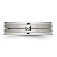 Chisel Stainless Steel Polished Band with Brushed Center CZ 6mm Grooved view 4