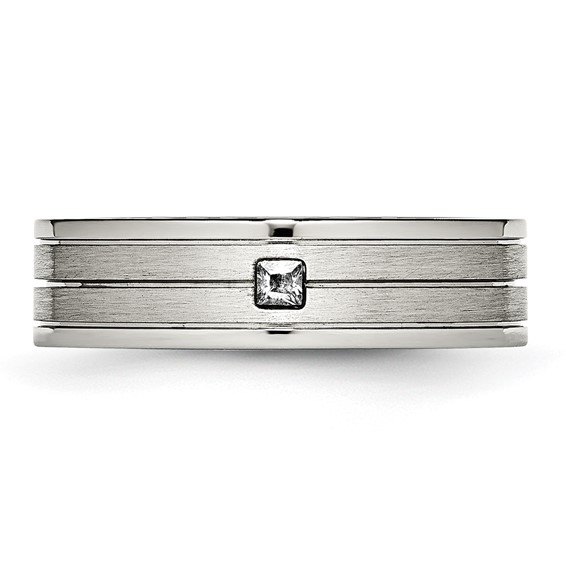 Chisel Stainless Steel Polished with Brushed Center CZ 6mm Grooved Band