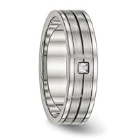 Chisel Stainless Steel Polished Band with Brushed Center CZ 6mm Grooved view 5