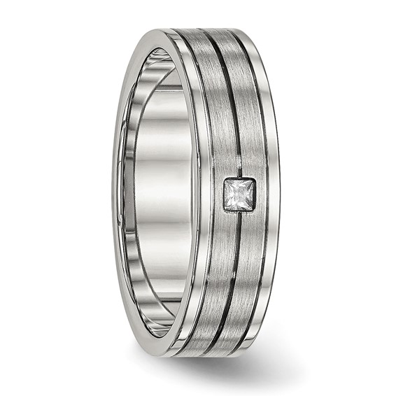 Chisel Stainless Steel Polished with Brushed Center CZ 6mm Grooved Band