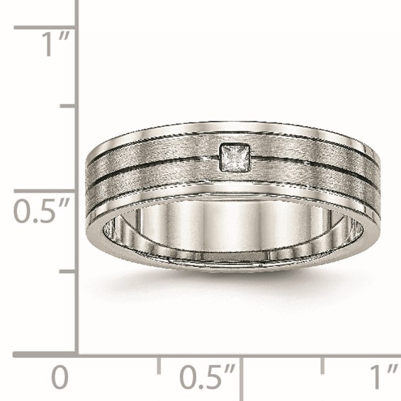 Chisel Stainless Steel Polished with Brushed Center CZ 6mm Grooved Band