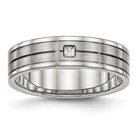 Chisel Stainless Steel Polished Band with Brushed Center CZ 6mm Grooved view 1
