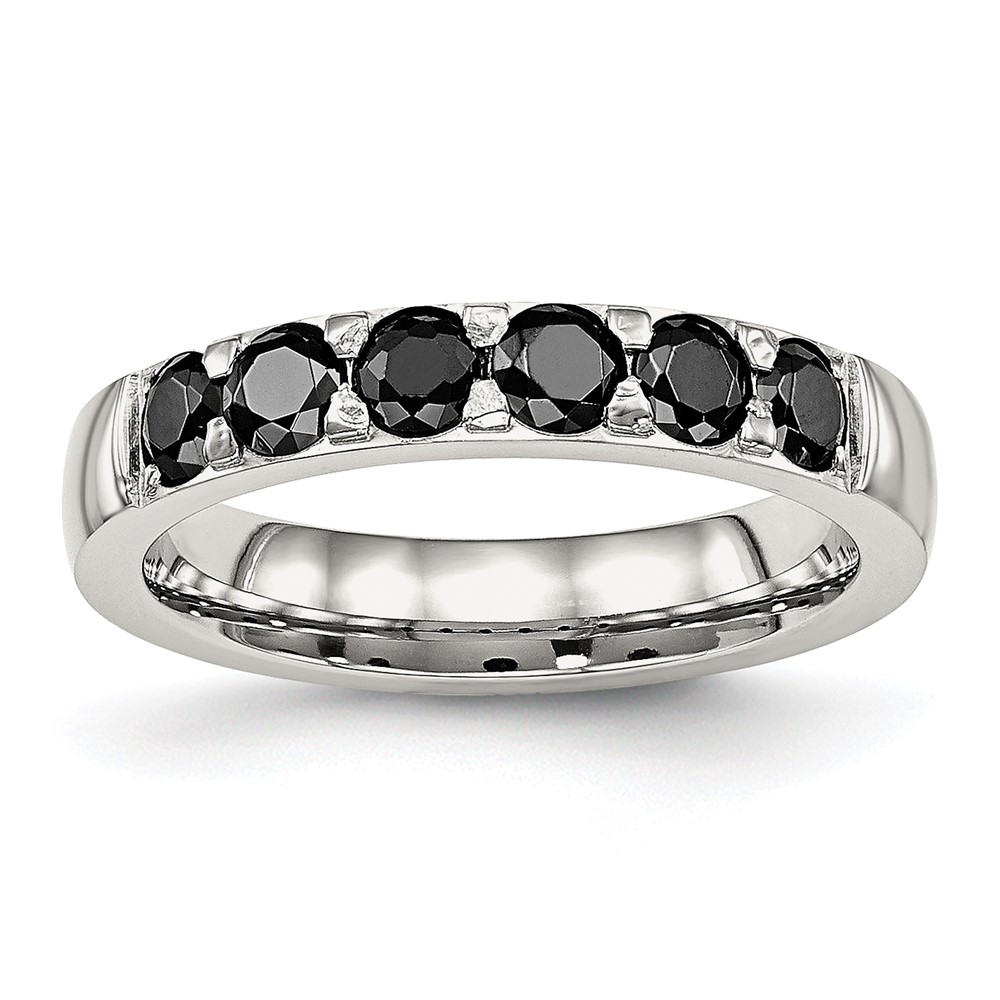 Stainless Steel Polished Black CZ 4mm Band