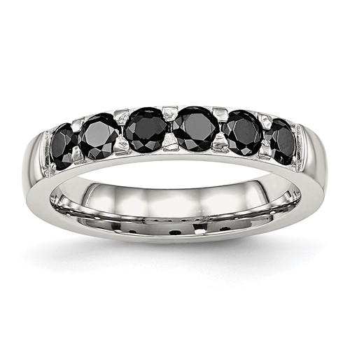 Chisel Stainless Steel Polished Black CZ 4mm Band