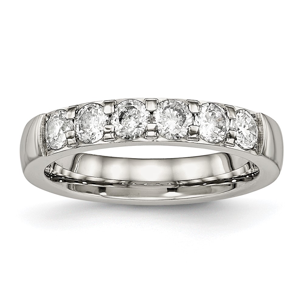 Stainless Steel Polished CZ 4mm Band