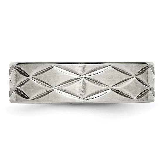 Stainless Steel Brushed and Polished Diamond-cut 6.5mm Band