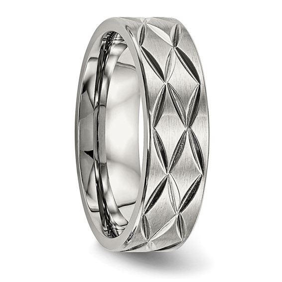 Stainless Steel Brushed and Polished Diamond-cut 6.5mm Band