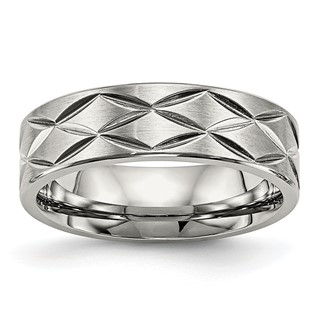 Stainless Steel Brushed and Polished Diamond-cut 6.5mm Band