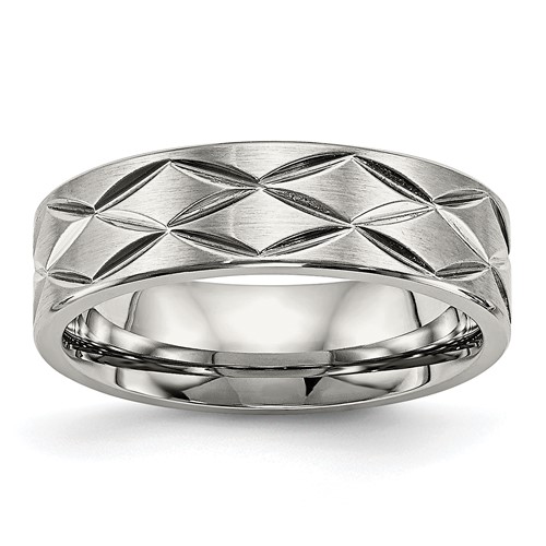 Stainless Steel Brushed and Polished Diamond-cut 6.5mm Band