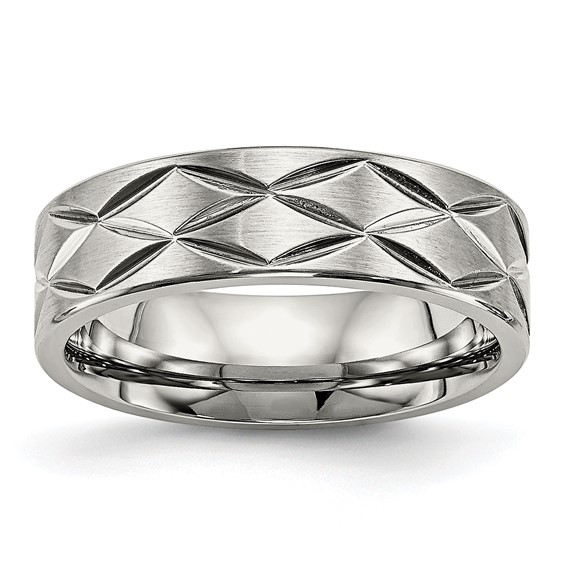 Stainless Steel Brushed and Polished Diamond-cut 6.5mm Band
