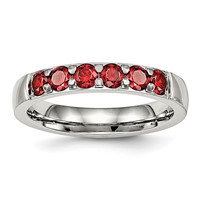 Chisel Stainless Steel Polished Red CZ 4mm Band view 1