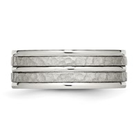 Stainless Steel Polished and Hammered 8mm Grooved Band view 3
