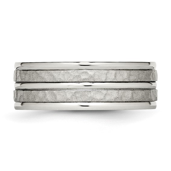 Stainless Steel Polished and Hammered 8mm Grooved Band