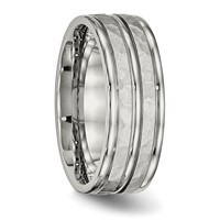Stainless Steel Polished and Hammered 8mm Grooved Band view 4