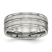 Stainless Steel Polished and Hammered 8mm Grooved Band view 1