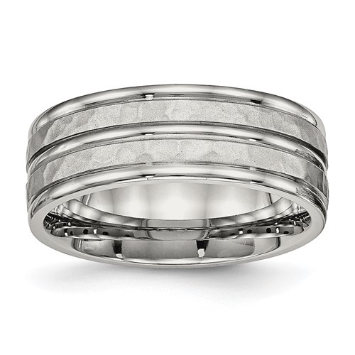 Stainless Steel Polished and Hammered 8mm Grooved Band