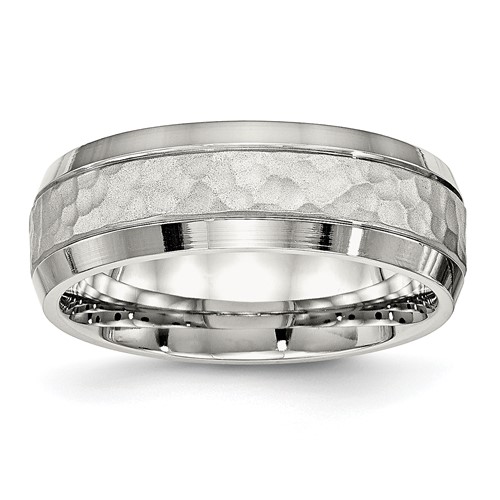 Chisel Stainless Steel Brushed Polished and Hammered 7.5mm Band