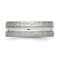 Stainless Steel Polished and Hammered 7.5mm Grooved Band view 3