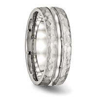Stainless Steel Polished and Hammered 7.5mm Grooved Band view 4