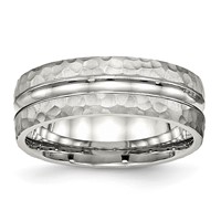 Stainless Steel Polished and Hammered 7.5mm Grooved Band view 1