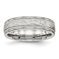 Chisel Stainless Steel Polished and Hammered 6mm Grooved Band view 1