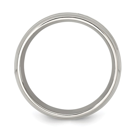 Chisel Stainless Steel Polished and Grooved with CZ 8mm Half Round Band