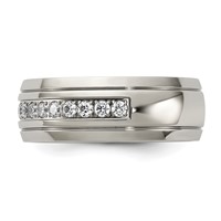 Chisel Stainless Steel Polished and Grooved Band with CZ 8mm Half Round view 3