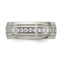 Chisel Stainless Steel Polished and Grooved Band with CZ 8mm Half Round view 4