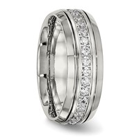 Chisel Stainless Steel Polished and Grooved Band with CZ 8mm Half Round view 5
